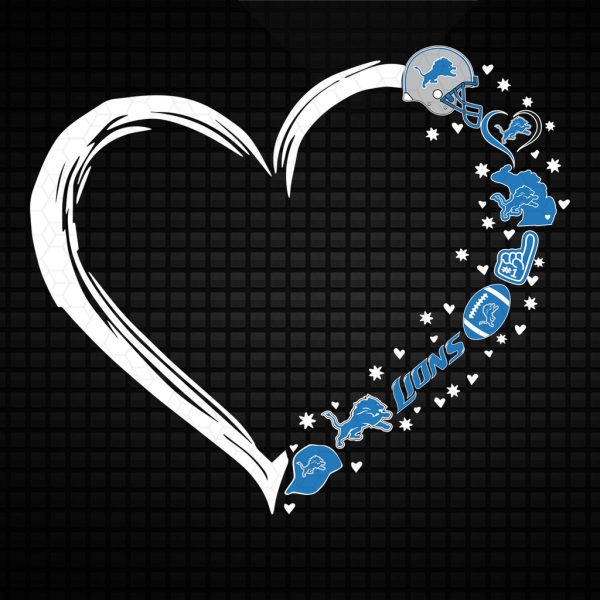 Detroit Lions Heart Shape Football Team Logo SVG