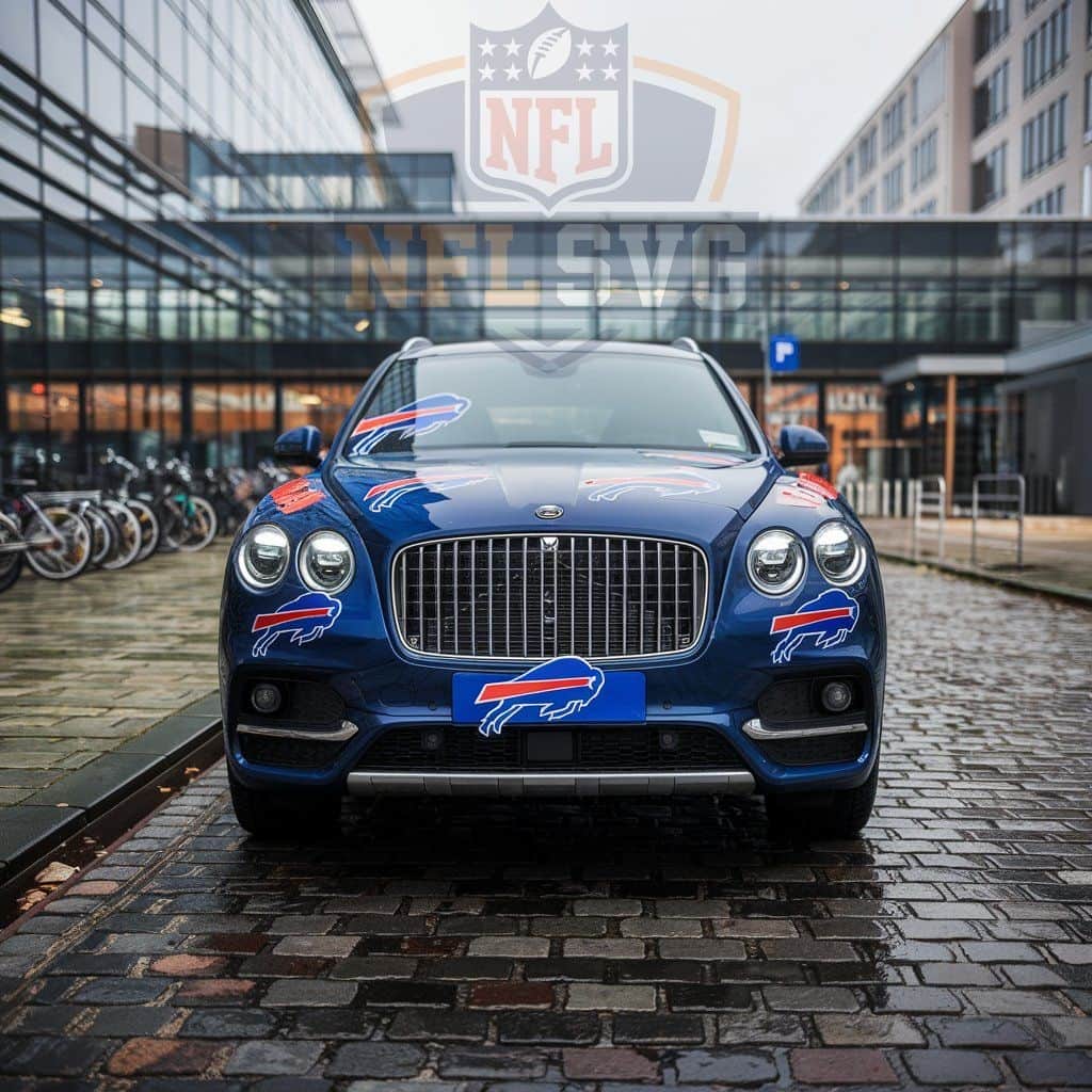 Buffalo Bills Stickers – Bold & Epic Decals for Every Die-Hard Fan! 6 A car adorned with vibrant Buffalo Bills stickers.